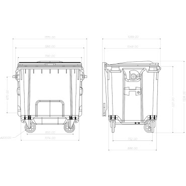 Konteineru atkritumu konteiners Gulfal Rubbish PZH EN 840-2 DIN 1100L - melns