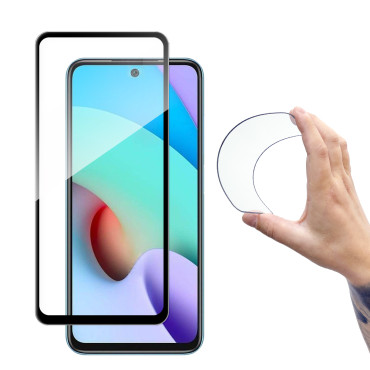 Glasfolie Gehard glas op Xiaomi Redmi 10 met Full Cover Flexi Nano Frame - Zwart