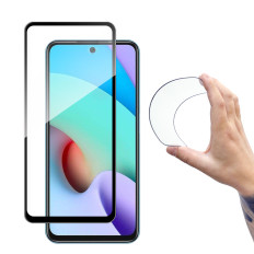Steklena folija kaljeno steklo na Xiaomi Redmi 10 s polnim pokrovom Flexi Nano Frame - črna