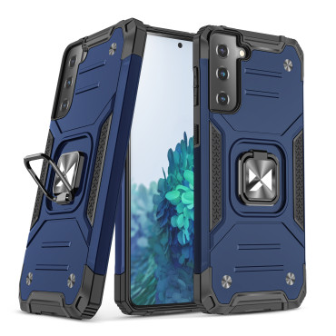 Caixa híbrida blindada com alça magnética para Samsung Galaxy S22 + Armadura de anel - azul