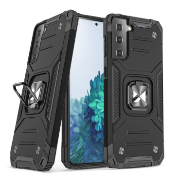 Coque hybride blindé avec poignée magnétique pour l'armure à anneau Samsung Galaxy S22 + - Noir