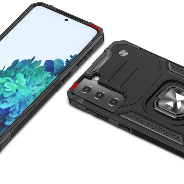 Pancéřový hybridní pouzdro s magnetickou rukojetí pro Samsung Galaxy S22 + kroužek Armor - černá