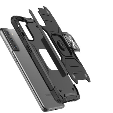 Coque hybride blindé avec poignée magnétique pour l'armure à anneau Samsung Galaxy S22 + - Noir
