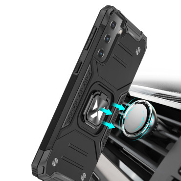 Pancéřový hybridní pouzdro s magnetickou rukojetí pro Samsung Galaxy S22 + kroužek Armor - černá