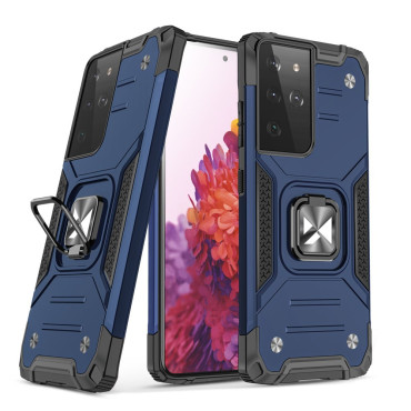 Cassa ibrida blindata con manico magnetico per Samsung Galaxy S22 Armour ad anello Ultra - Blu