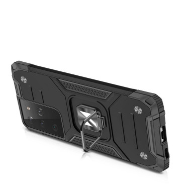 Cas hybride blindé avec poignée magnétique pour Samsung Galaxy S22 Ultra Bague Armure - Bleu