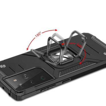 Cas hybride blindé avec poignée magnétique pour Samsung Galaxy S22 Ultra Bague Armure - Bleu