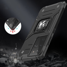 Cas hybride blindé avec poignée magnétique pour Samsung Galaxy S22 Ultra Bague Armure - Bleu
