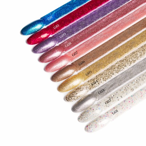 OCHO NAILS Hybridný lak na nechty s trblietkami G09 - 5 g — detailný záber