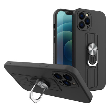 Siliconencase met een vingerhouder en een stand voor Xiaomi Poco M4 Pro 5G Ring Case - Black