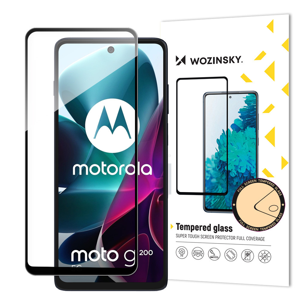 Verre trempé pour Motorola Moto G200 5G 9H pour tout l'écran avec un verre trempé noir