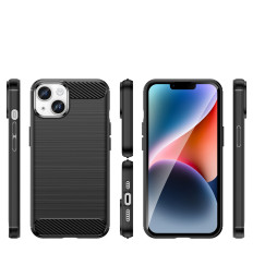 Étui de gel élastique élastique arrière dos à iPhone 14 plus Carbon Case - Noir