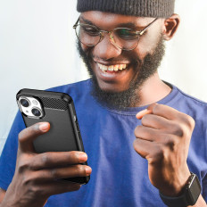 Ελαστική ελαστική θήκη γέλης πίσω πίσω στο iPhone 14 συν θήκη άνθρακα - Μαύρο