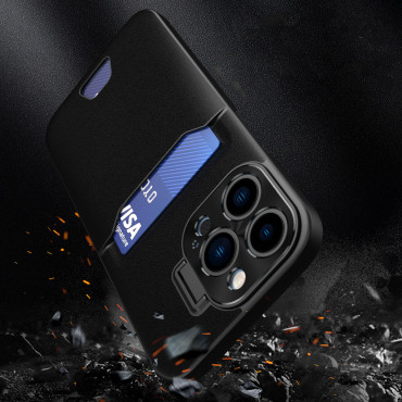 Cassa Cassa Portafoglio per carta con supporto Samsung Galaxy S23 + Case in cuoio - Nero