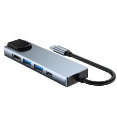 5w1 Hub USB-C Distributeur sur USB-C USB-A HDMI RJ45 - Grey