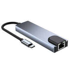 Distribuidor USB-C do Hub 5W1 no USB-C USB-A HDMI RJ45 - Cinza