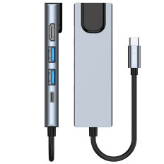 Distribuidor USB-C do Hub 5W1 no USB-C USB-A HDMI RJ45 - Cinza