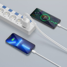 USB-C PD 20W / USB-A Tīkla lādētājs QC 3.0 ar USB-C / iPhone zibens - balts