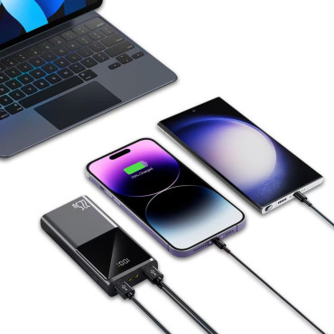 Powerbank PB13 20000mah USB-A USB-C IPhone Bliksem met USB-C-kabel - USB-A 22.5W - Grijs