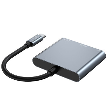 3in1 διανομέας USB-C πλήμνης σε USB-A USB-C PD 100W HDMI 4K 30Hz - γκρι