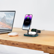 3in1 carregador de indução MagSafe com um suporte de smartphone Apple Assista a Airpods - Preto