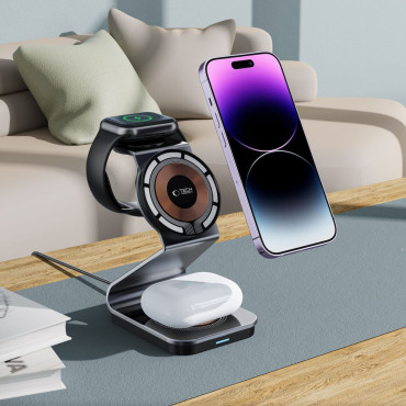 3in1 indukcijski polnilnik z magsafe na pametnem telefonu Apple Oglejte si AirPoDs - Black