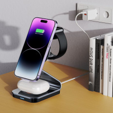 3in1 indukcijski polnilnik z magsafe na pametnem telefonu Apple Oglejte si AirPoDs - Black