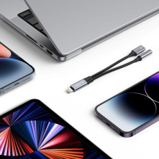 Kabeļu adapteri iPhone zibens uz mini ligzda 3.5mm - iPhone zibens - melns