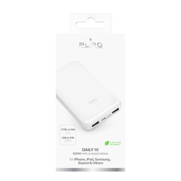 POWERBANK 10000MAH USB-A USB-C 12W - balta