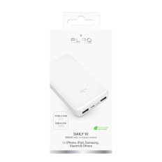 POWERBANK 10000MAH USB-A USB-C 12W - balta