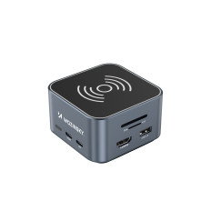 12w1 Hub z ładowarką bezprzewodową USB-A USB-C HDMI RJ45 SD TF mini jack - szary