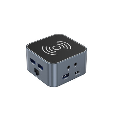 12W1 mezgls ar USB-a bezvadu iekrāvēju USB-C HDMI RJ45 SD TF Mini Jack - Grey