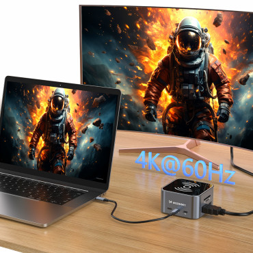 12W1 nav med USB-A Trådlös lastare USB-C HDMI RJ45 SD TF Mini Jack - Grå