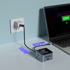 12W1 nav med USB-A Trådlös lastare USB-C HDMI RJ45 SD TF Mini Jack - Grå