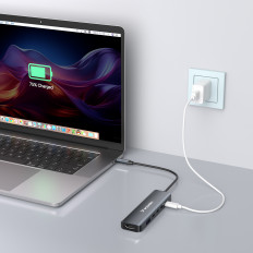 6W1 HUB USB-A Distributør USB-C DisplayPort HDMI - Grå