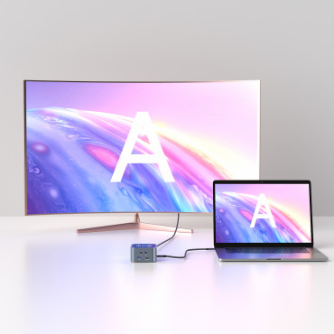 12W1 nav med USB-A Trådlös lastare USB-C HDMI RJ45 SD TF Mini Jack - Grå