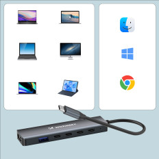 6W1 HUB USB-A Distributør USB-C DisplayPort HDMI - Grå