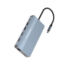 14W1 HUB Até 3 monitores USB-C DisplayPort HDMI RJ45 SD TF Mini Jack - Gray