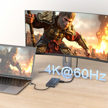 14W1 HUB Até 3 monitores USB-C DisplayPort HDMI RJ45 SD TF Mini Jack - Gray