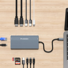 14W1 HUB Até 3 monitores USB-C DisplayPort HDMI RJ45 SD TF Mini Jack - Gray