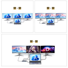 14W1 HUB fino a 3 USB-A monitor USB-C DisplayPort HDMI RJ45 SD TF Mini Jack - Grigio