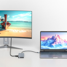 14W1 HUB Até 3 monitores USB-C DisplayPort HDMI RJ45 SD TF Mini Jack - Gray