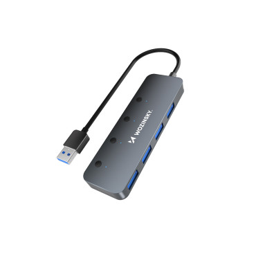 Rozdělovač náboje 4x USB-A s hliníkovými spínači - šedá