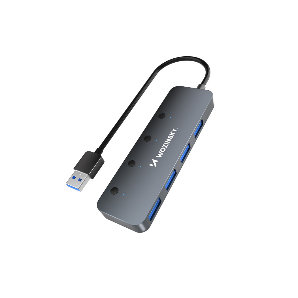 Hub distributer 4x USB-A z aluminijastimi stikali - siva