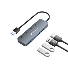 4x USB-A hub with aluminium switches - grey