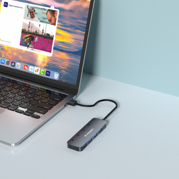 Hub distributer 4x USB-A z aluminijastimi stikali - siva