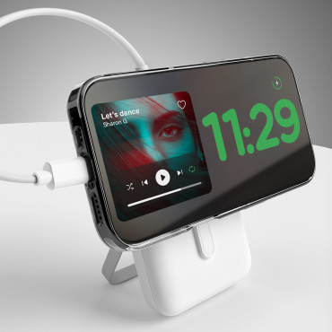PowerBank bezvadu 10000mAh USB-C MagSafe ar stendu - balta