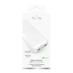 Powerbank 20000mAh USB-A USB-C PD AFC 22.5W - valkoinen