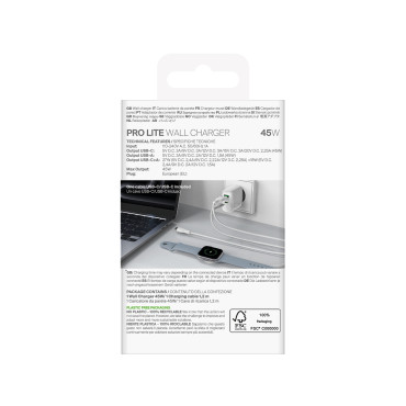 USB-C USB-A PD Omrežni polnilnik z USB-C 45W - belim kablom