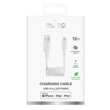 Cabo espiral cabo USB-A - iPhone Lightning 12 W 1M - Branco